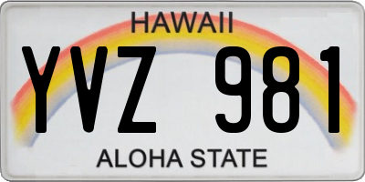 HI license plate YVZ981