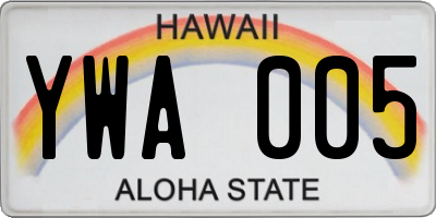 HI license plate YWA005