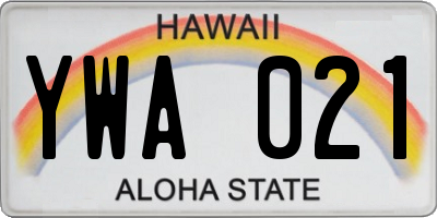 HI license plate YWA021