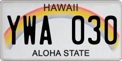 HI license plate YWA030