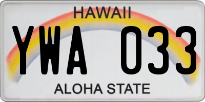 HI license plate YWA033