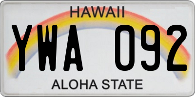 HI license plate YWA092