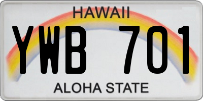 HI license plate YWB701