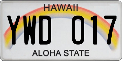 HI license plate YWD017