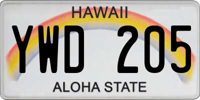 HI license plate YWD205