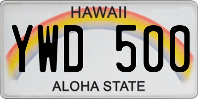 HI license plate YWD500