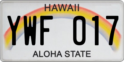 HI license plate YWF017