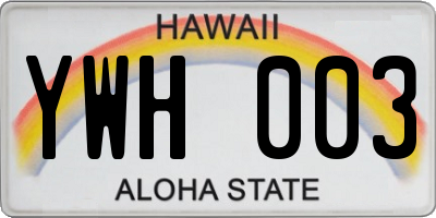 HI license plate YWH003