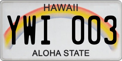 HI license plate YWI003