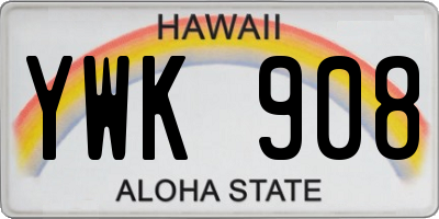 HI license plate YWK908