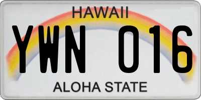 HI license plate YWN016
