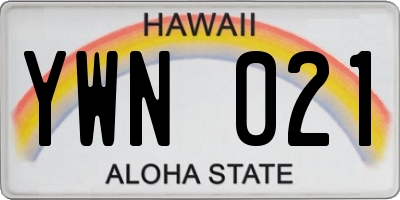 HI license plate YWN021