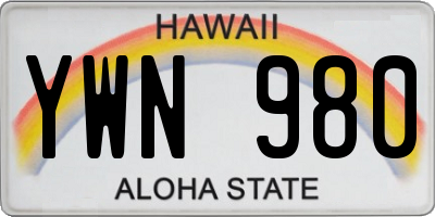 HI license plate YWN980