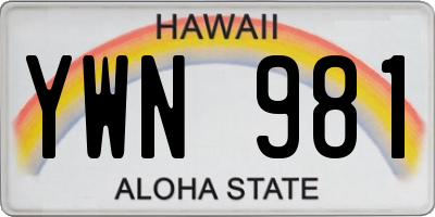 HI license plate YWN981