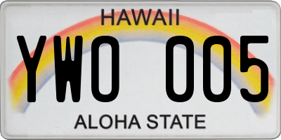 HI license plate YWO005