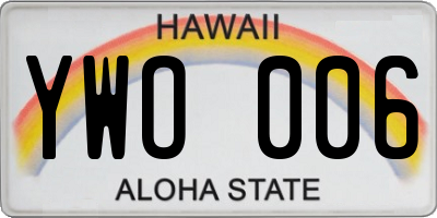 HI license plate YWO006