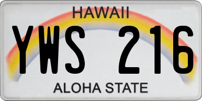 HI license plate YWS216