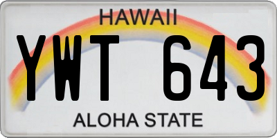 HI license plate YWT643