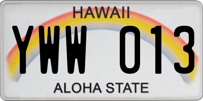 HI license plate YWW013