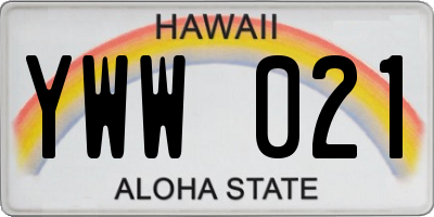 HI license plate YWW021