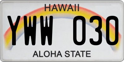 HI license plate YWW030