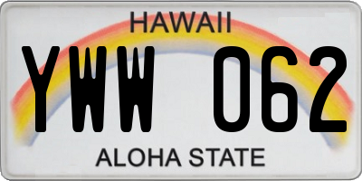 HI license plate YWW062