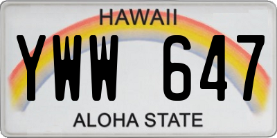 HI license plate YWW647