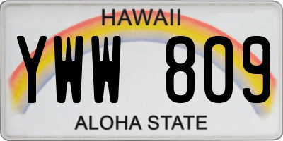 HI license plate YWW809