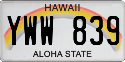 HI license plate YWW839