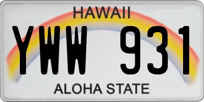 HI license plate YWW931