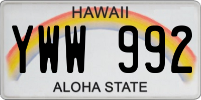 HI license plate YWW992