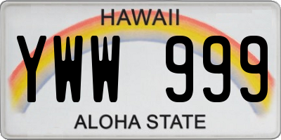 HI license plate YWW999