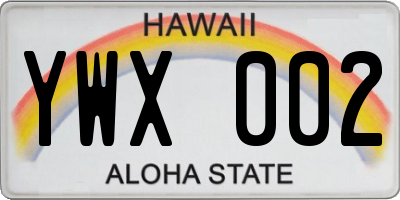 HI license plate YWX002