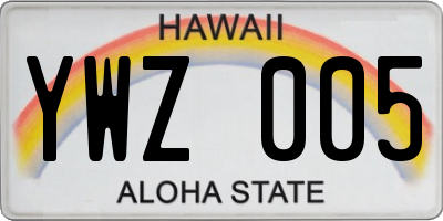 HI license plate YWZ005