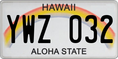 HI license plate YWZ032