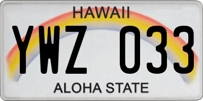 HI license plate YWZ033