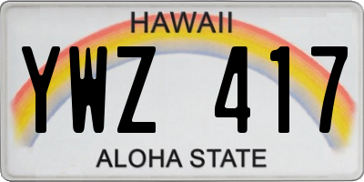 HI license plate YWZ417