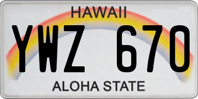 HI license plate YWZ670