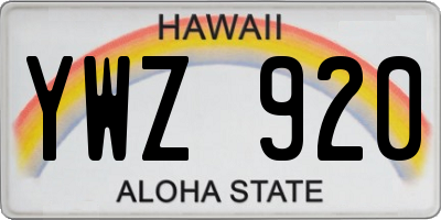 HI license plate YWZ920
