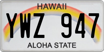 HI license plate YWZ947