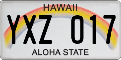 HI license plate YXZ017
