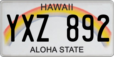 HI license plate YXZ892