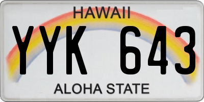 HI license plate YYK643