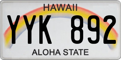 HI license plate YYK892