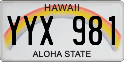 HI license plate YYX981