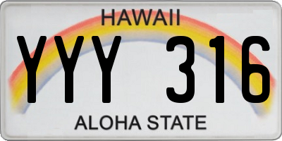 HI license plate YYY316