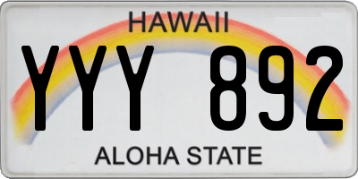 HI license plate YYY892