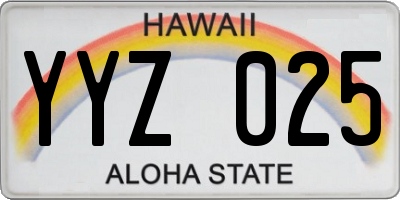 HI license plate YYZ025