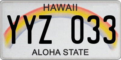 HI license plate YYZ033