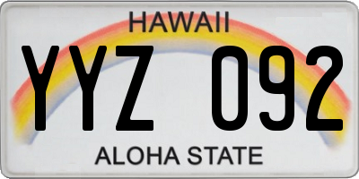 HI license plate YYZ092